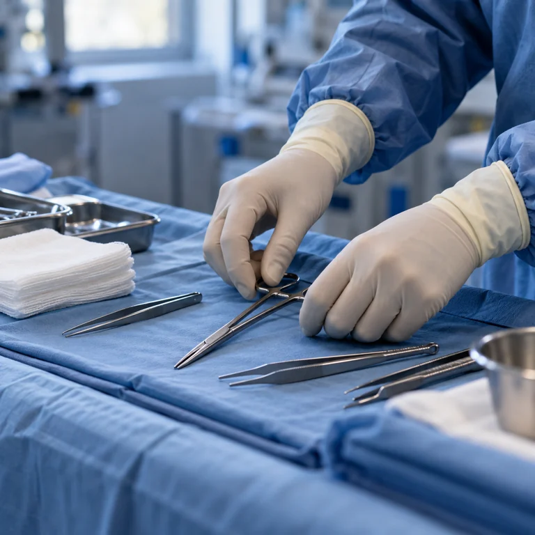 Préparation des instruments avant une intervention urologique.
