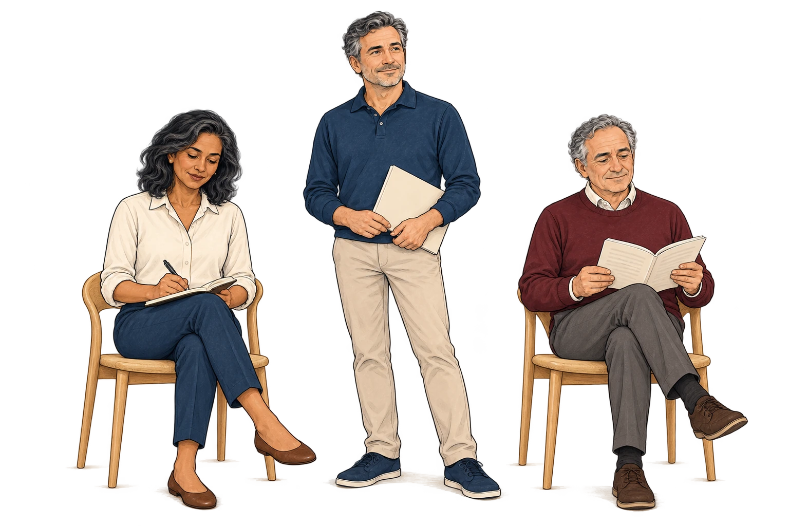 Trois patients préparent leur consultation : noter leurs questions, rassembler leurs documents et s’informer.