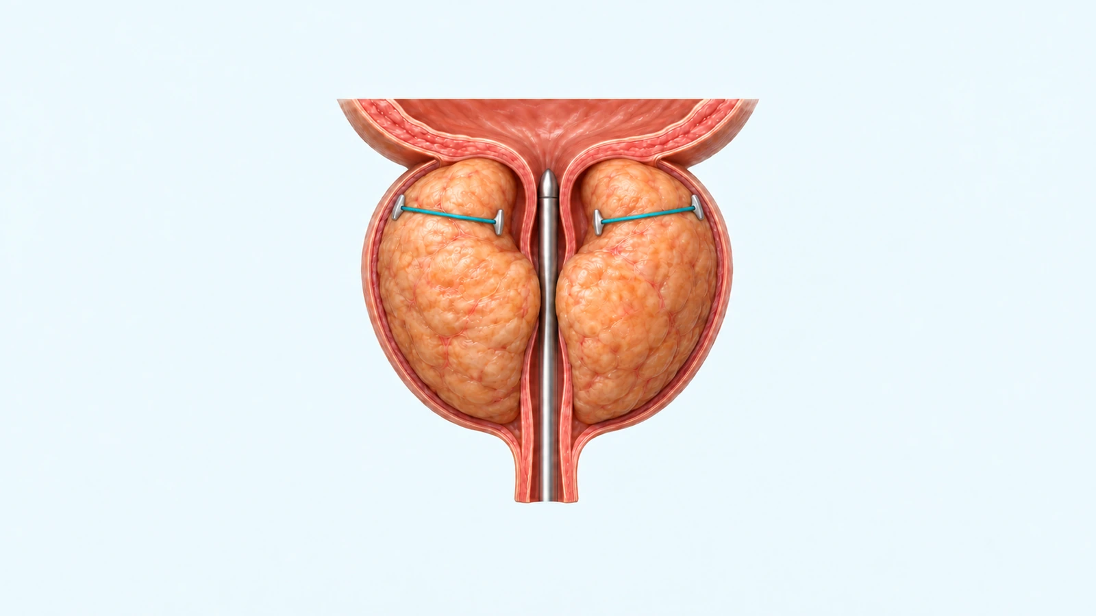 Un implant maintient le lobe prostatique à l’écart du canal.