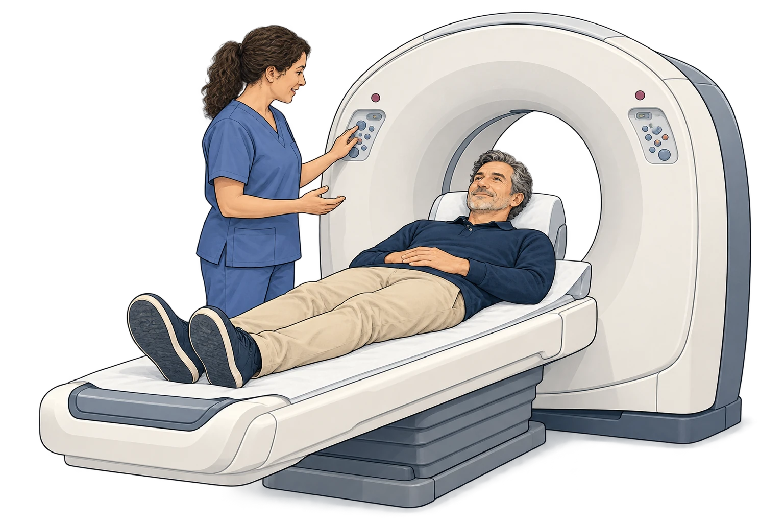 Un patient lors d’un examen d’imagerie au scanner.